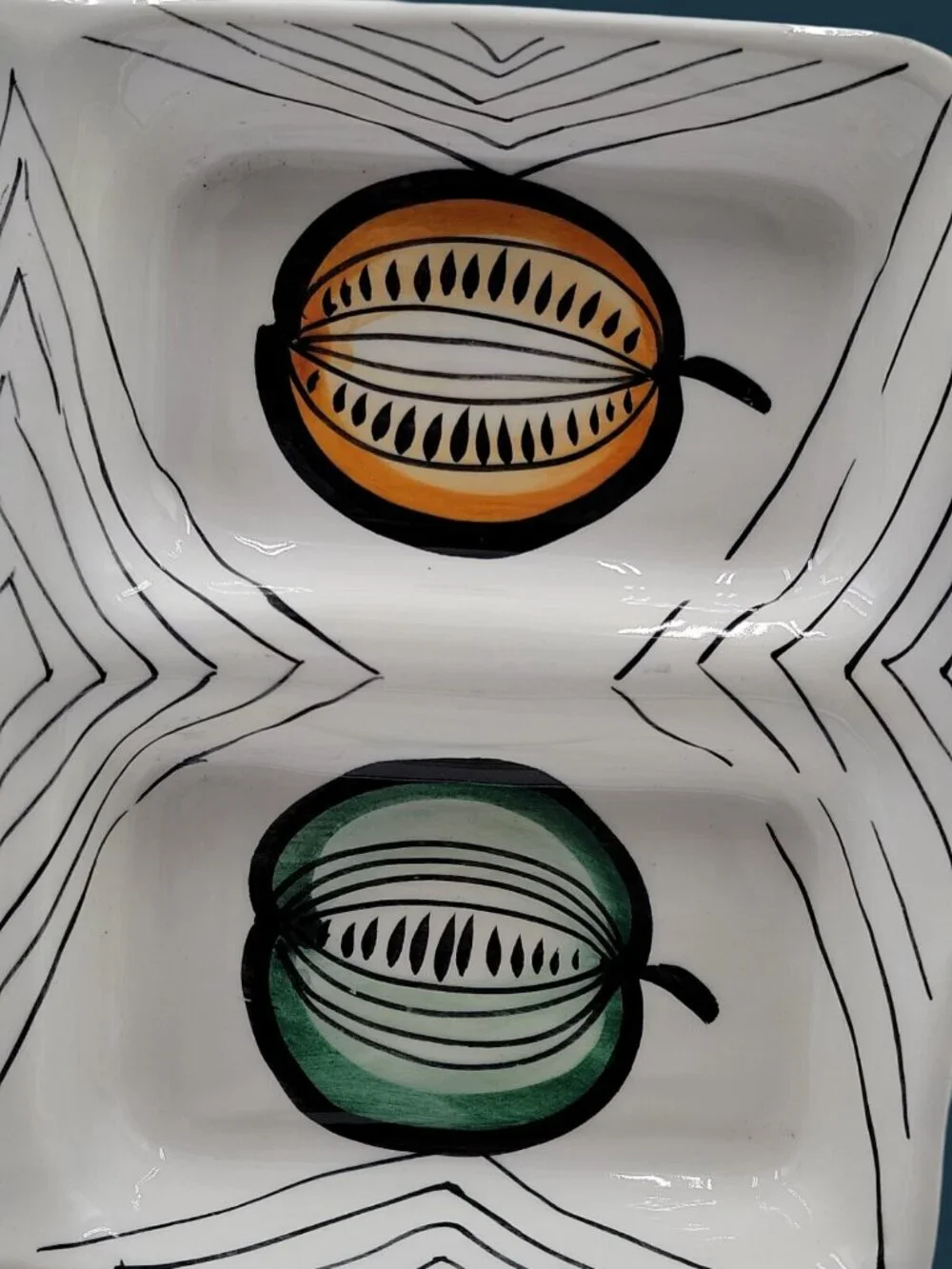 VTG Italian Majolica Divided Serving Dish Dolce Ware Jay Willfred Co 1950s Style